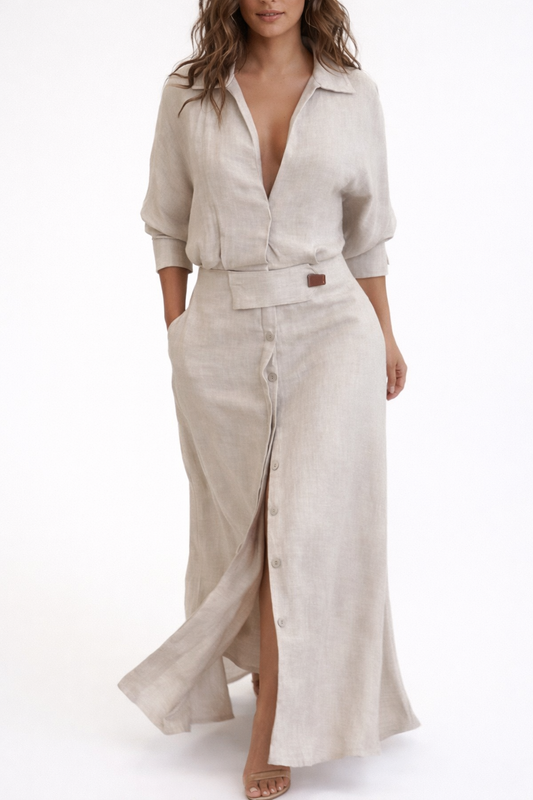 Ceravine™ Long Dress Cotton Linen Minimalist Style