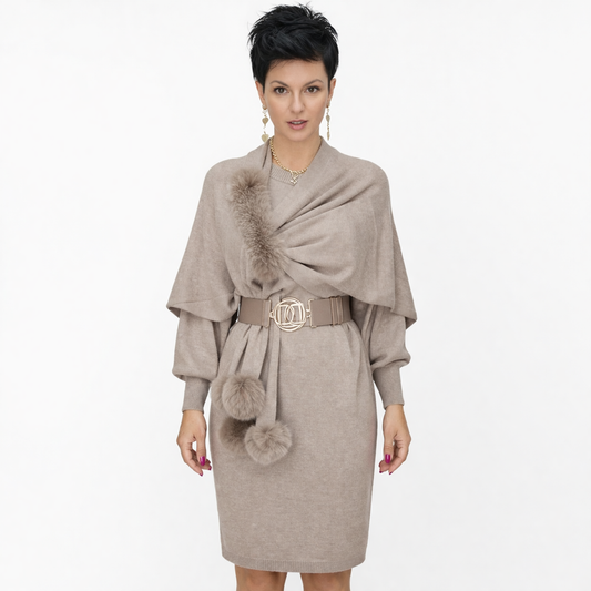 Danira™ Rochie cu Mâneci Lungi pentru Femei cu Eșarfă Moale Decorativă