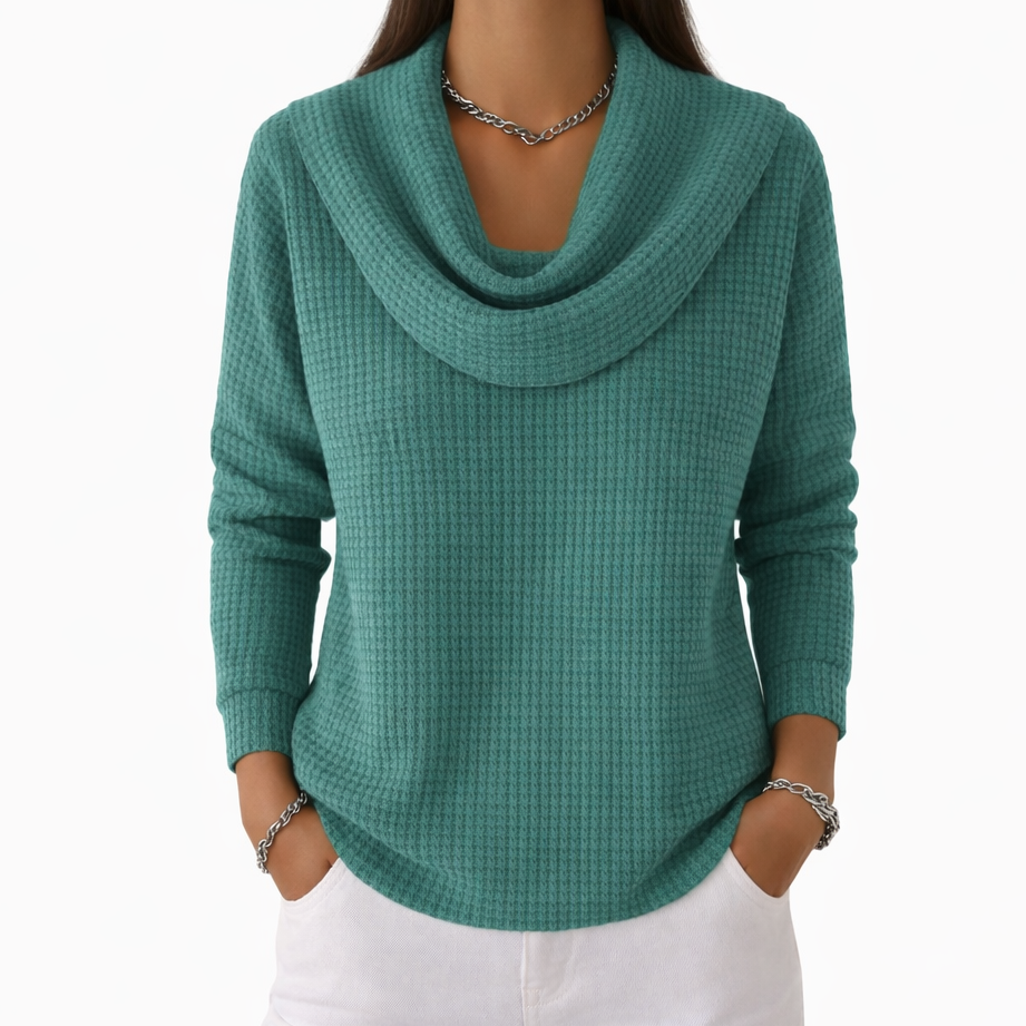 Zuri™ Pulover waffle moale cu guler elegant